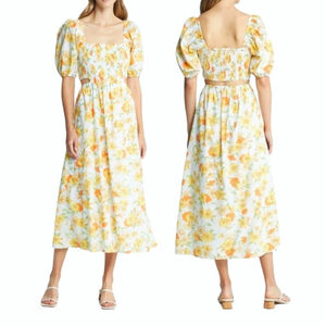Faithfull The Brand Cutout Spring Loucetta Romantic Cottage Midi Dress NWT Sz S